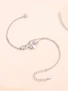 1pc S925 Sterling Silver Romantic Lucky Four-Leaf Clover Double Layer Bracelet, Minimalist Classic Design, Fresh Gentle Elegant High-End Versatile Women's Jewelry, Suitable For Daily Wear Exquisite Fashion Accessory, Perfect Gift - Four-leaf Clover - View 5