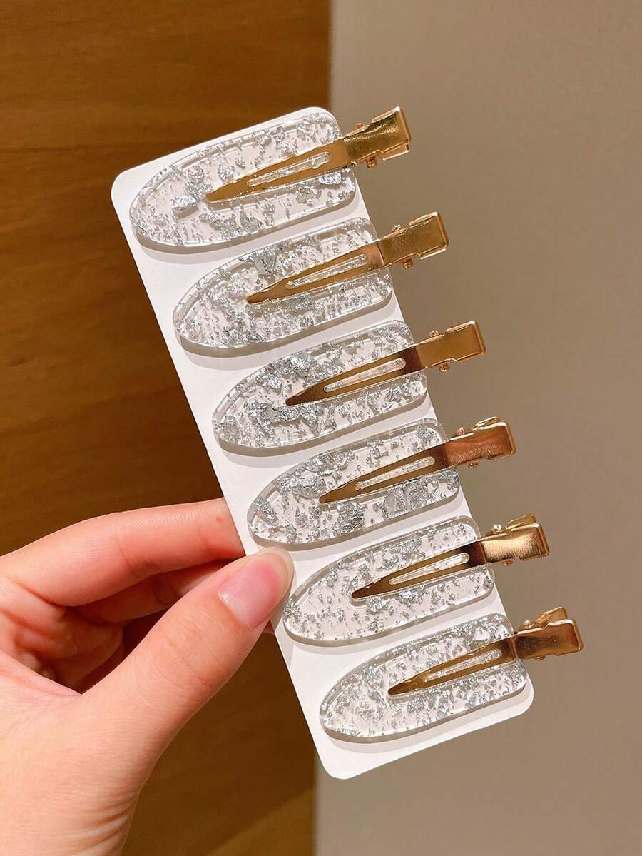 6件組女款甜美透明色波點印花無縫髮夾，側瀏海鱷魚夾，優雅蓬鬆頂部髮夾，日常妝容定位髮針，適合約會、海邊度假、搭配洋裝、日常出遊、髮型裝飾配件、日常聚會、情人節禮物，青春感，滿足日常搭配需求，海邊度假，輕鬆打造，實用好物！髮爪