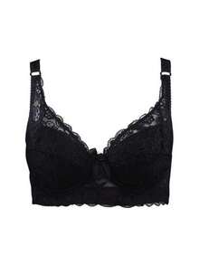 Ropa interior fina de copa completa para mujer, sujetador pequeño de talla grande, encaje ajustable inalámbrico, cubierta para el pecho, copa B C D, sujetadores de encaje de talla grande - Gris Oscuro - Ver 8