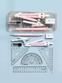 Back To School Essential Student Compass And Ruler Set, Learning Supplies For Exams And Drawing, Multi-Functional Pen Clip Design Triangle Ruler, Straight Ruler And Protractor - Sets - View 15