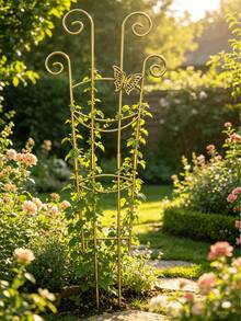 1/2pcs European Style Scrollwork Butterfly Decorative Climbing Trellis, Hollow Butterfly Design, Partial Assembly Required, Bottom Dual Pointed Stake Design, Can Be Directly Inserted Into Soil / Flower Pot, Stable Installation, Not Easy To Tip Over, Suitable For Ground Planting And Potted Planting Scenes, The Trellis Body Can Provide Even Winding Points For Vines, Strong Support, Can Guide Climbing Plants Like Roses, Clematis To Grow Orderly, Suitable For Rooftop Gardens - Butterfly Climbing Frame - View 11
