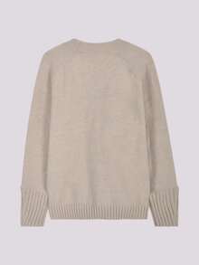 Women's Solid Color Casual Loose Elegant Ribbed Cuff Split Hem Long Sleeve Crew Neck Pullover Sweater, Suitable For Home And Daily Wear, Autumn - Khaki - View 6
