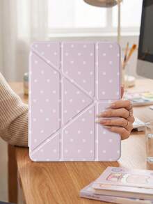 Y-Shaped Folding Protective Case Compatible With IPad (A16) 11th Gen 11-Inch, 10th Gen 10.9-Inch, Air 8 (M4) 11-Inch 2026, 7th Gen, 8th Gen, 9th Gen, 10.2-Inch, Pro 11 2020-2022, Air 7/6 (M3/M2) 11-Inch, With Pencil Slot, Smart Protective Case, Soft TPU Back, Auto Wake/Sleep - Pink Polka Dots - View 6