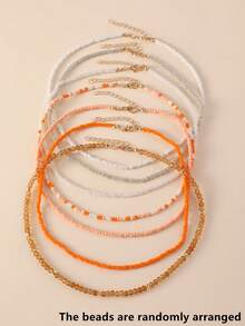 NAIZHU 7pcs Bohemian Style Seed Bead Women's Necklace Set, Mixed Colors, Random Color - Orange - View 7