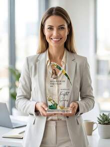 1pc Customized Photo & Text Acrylic Sail-Shaped Trophy, Personalized Engraved Marble Pattern Design Trophy, Suitable For Graduation, Sports And Retirement, Thoughtful Commemorative Gift - Multicolor - View 4