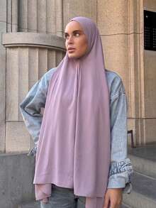1pc Lilac Seamless Viscose Muslim Headscarf, Soft & Breathable, No Pins Needed, Elegant Daily Wear Hijab - Mauve Purple - View 1