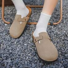 Men's Wooden Slippers, Open-Toe Slides, Slip-On Sandals, Casual Mules, Comfortable Summer Shoes, Couples, Big Size, Office & Leisure - Khaki - View 9