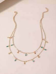 NAIZHU 1pc Daily Fashion Versatile Double Layered Star Tassel Necklace - Mint Green - View 3