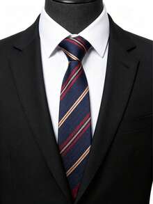 1pc Navy Blue, Red Diagonal Striped Men's Business Formal High-End Fashion Tie, Suitable For Wedding Party, Business Workplace - Multicolor - View 4