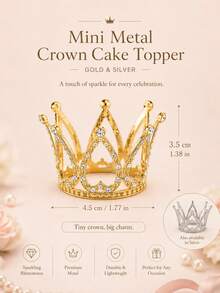 1/2/3pcs Mini Metal Crown Cake Toppers, Gold & Silver Princess Crown Cupcake Toppers For Birthday, Wedding, Bridal Shower & Royal Theme Party - Multicolor - View 9