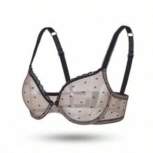 Upushall Unlined Bras For Women Sexy See Through Mesh Underwire Plunge Demi Lace Bra - 黑色蕾絲 - 查看 1