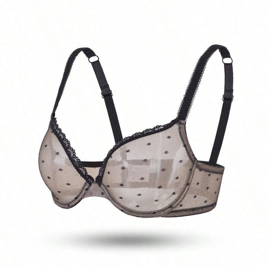 Upushall Unlined Bras For Women Sexy See Through Mesh Underwire Plunge Demi Lace Bra - 黑色蕾絲 - 查看 1