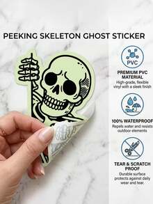16pcs/Set Halloween Glow-In-The-Dark Skeleton Stickers, Suitable For Car Windows, Bumpers, Laptops, Water Bottles, Skateboards And Luggage. Humorous Peeking Skeleton, Perfect For Desk Decor, Halloween Decorations, Motorcycle Helmets And Wall Decor. - A - View 4