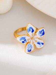 1pc Women's Enamel Geometric Flower Ring - Five-petal Flower Ring - View 11