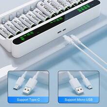 12-Slot Rechargeable Battery Charger VC12 1.2V USB Output Compatible With Ni-MH AA AAA Batteries Brand New Original - White - View 6