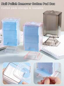 Clear Acrylic Nail Polish Remover Cotton Pad Dispenser Box, Reusable Manicure Wipe Storage Container With Lid For Home DIY & Nail Salon - Multicolor - View 2