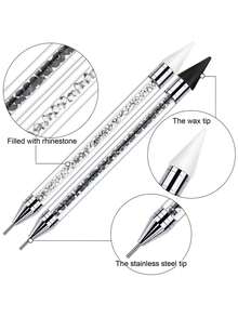 2-In-1 Rhinestone Dotting Pen: Dual-Head Design, Crystal Material Rhinestone Dotting Pen With Crystal Handle, Perfect For Nail Art Creation And DIY Decoration, Rhinestone Dotting Brush And Sorting Tray For Nail Art. Self-Adhesive Rhinestone Dotting Brush And White Rhinestone Storage Tray On Both Ends Suitable For DIY Rhinestone Crafts And Rhinestone Painting. Nail Art Decoration Tool. Plastic Rhinestone Nail Art Accessory Sorting Tray | Rhinestone Jewelry Sorting And Organizing Tray DIY Handmade Rhinestone Accessory Tool Nail Salon Tool - White - View 3