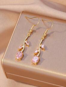 1 Pair (2pcs) Elegant Leaf & Rose Flower Colorful Shiny Zirconia Leaf Earrings, Golden Eternal Love Energy Jewelry, Suitable For Women's Daily, Date, Wedding Bridesmaid Wear, Great Gift For Bride, Valentine's Day, Mother's Day - Gold - View 13