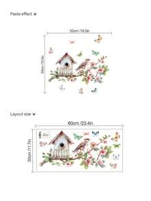 1 pieza Pegatina de decoración de pared con pájaro, rama de flor de durazno y mariposa, nido de pájaro, calcomanía de pared removible para decoración de habitación, dormitorio, sala de estar, entrada - 1PC - Ver 6