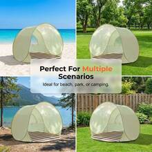 1pc Pop-Up Beach Tent, 2026 Upgraded Portable Outdoor Sunshade With Mesh Ventilation, Summer Beach Essential, Suitable For Outdoor Beach, Park, Backyard - A - View 3