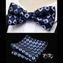 Gold Vintage Floral Design Men's Bow Tie, Pocket Square & Cufflinks 3-Piece Set, Perfect For Tuxedo And Formal Wear, Suitable For Formal Dinner, Wedding - Color Mixing - View 5