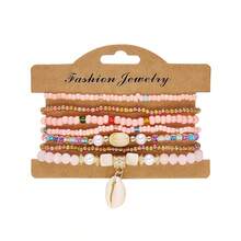 7pcs/1set Ocean Style Shell Pendant Bracelet Set, Multicolor Beaded Design, Bohemian Layered Versatile Women's Jewelry - Multicolor - View 5