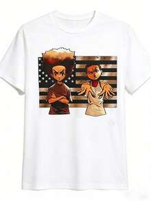 1 Piece Casual Fashion For Men And Women Boondocks Men's Summer Casual T-Shirt Comfortable - Breathable Soft, Slightly Stretchy Street Hip Hop Style T-Shirt 100% Cotton - 白色 - 查看 1