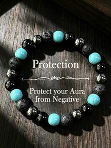 YAUKIA Pulsera de protección de obsidiana vintage para hombres, hematita & lava, transforma la energía negativa, coraje, resistencia, joyería para yoga y meditación - Multicolor - View 2