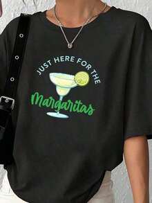 Camiseta de manga corta con estampado gráfico de moda para mujer, suave y básica para el verano, colección de verano para damas. Camiseta Casual de Cuello Redondo para Mujer con Estampado Vi - Negro 3 - Ver 1