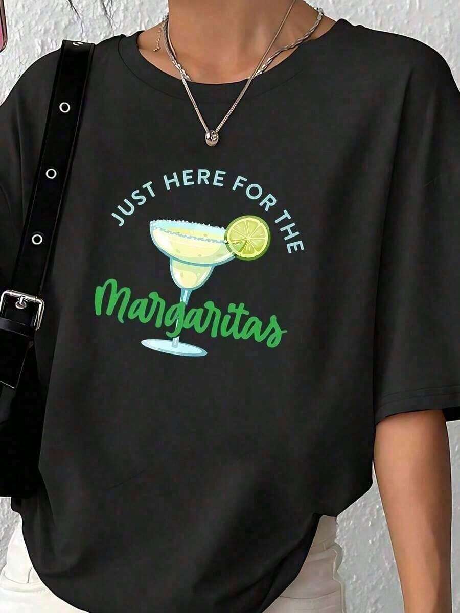 Camiseta de manga corta con estampado gráfico de moda para mujer, suave y básica para el verano, colección de verano para damas. Camiseta Casual de Cuello Redondo para Mujer con Estampado Vi - Negro 3 - Ver 1
