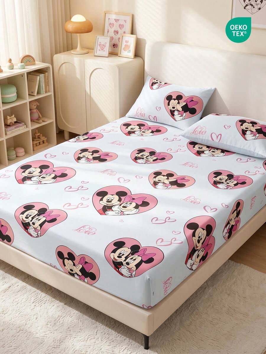 Disney 1件裝迪士尼卡通印花包床單（不含枕套），親膚床墊套，可愛卡通床上用品，柔軟透氣床墊保護套，多款可選，適用於單人/雙人/加大/特大/加州特大床，可機洗