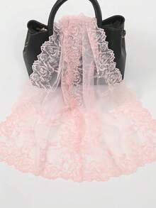 1pc Solid Color Knitted Embroidered Floral Lace Shawl/Scarf - Multicolor - View 5