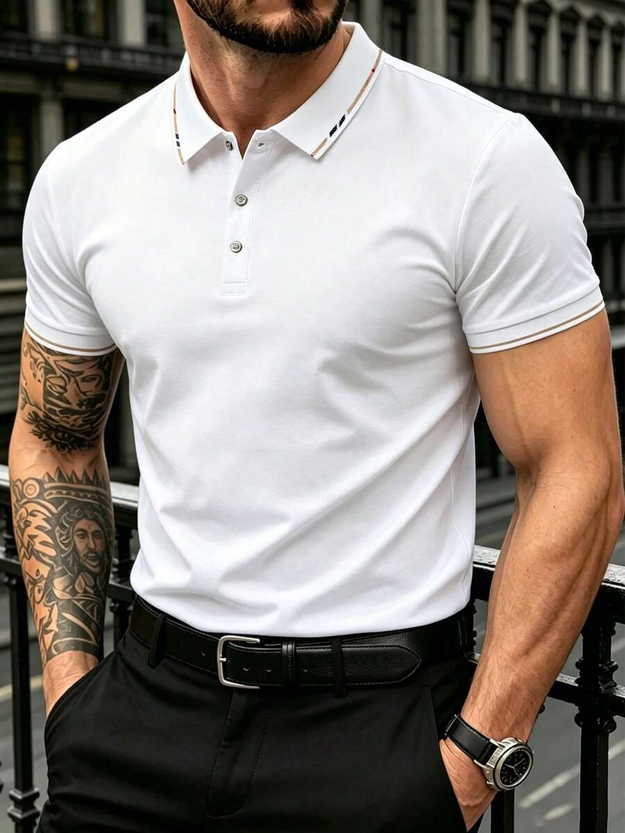 1pc Men's Summer Short Sleeve Polo Shirts Button Placket Collar Suitable For Business Commute Golf Casual Party - White - View 1