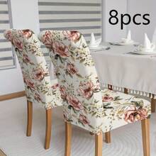 Floral Stretch Chair Covers, Two Rose Prints: Vintage Blush Peony & Vivid Red Rose, Multi Packs(1/2/4/6/8pcs), High Elastic Full Wrap Washable, 2D Printed, Easy Install For Dining, Party Decor & Gifts. - Multicolor - View 13
