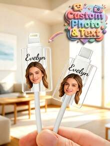Protector de cable de carga con foto y texto personalizados, protector de cable USB personalizado con nombre e imagen personalizados, decoración de cable acrílica transparente y linda, funda de cable anti-rotura, regalo personalizado único ideal para cumpleaños, días festivos y amigos - Multicolor - Ver 1