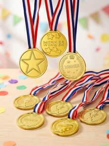 10pcs Gold Star Medal Trophy Set, Small Honor Awards For Kids, Party Favors - Multicolor - View 1