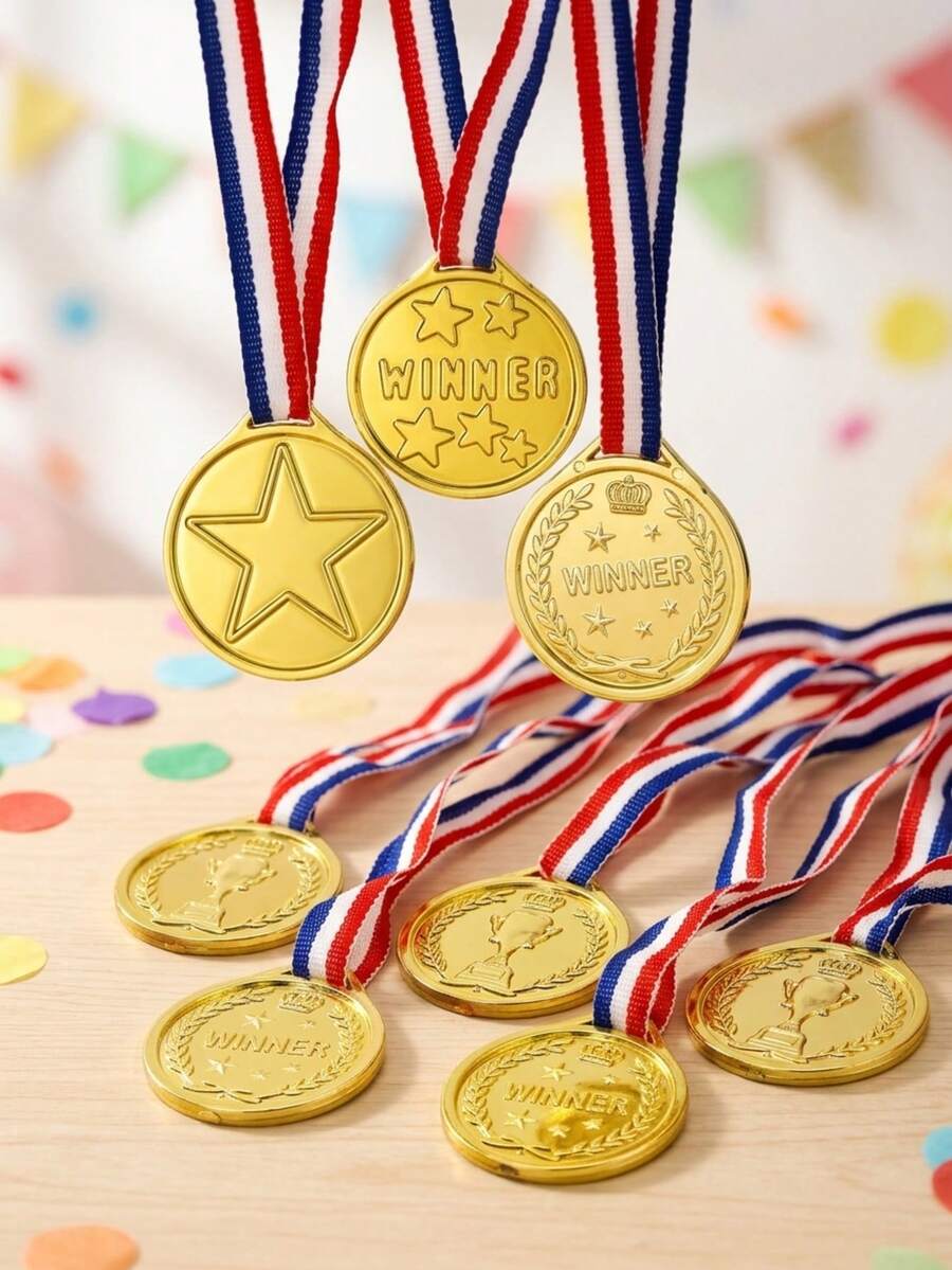 10pcs Gold Star Medal Trophy Set, Small Honor Awards For Kids, Party Favors - Multicolor - View 1