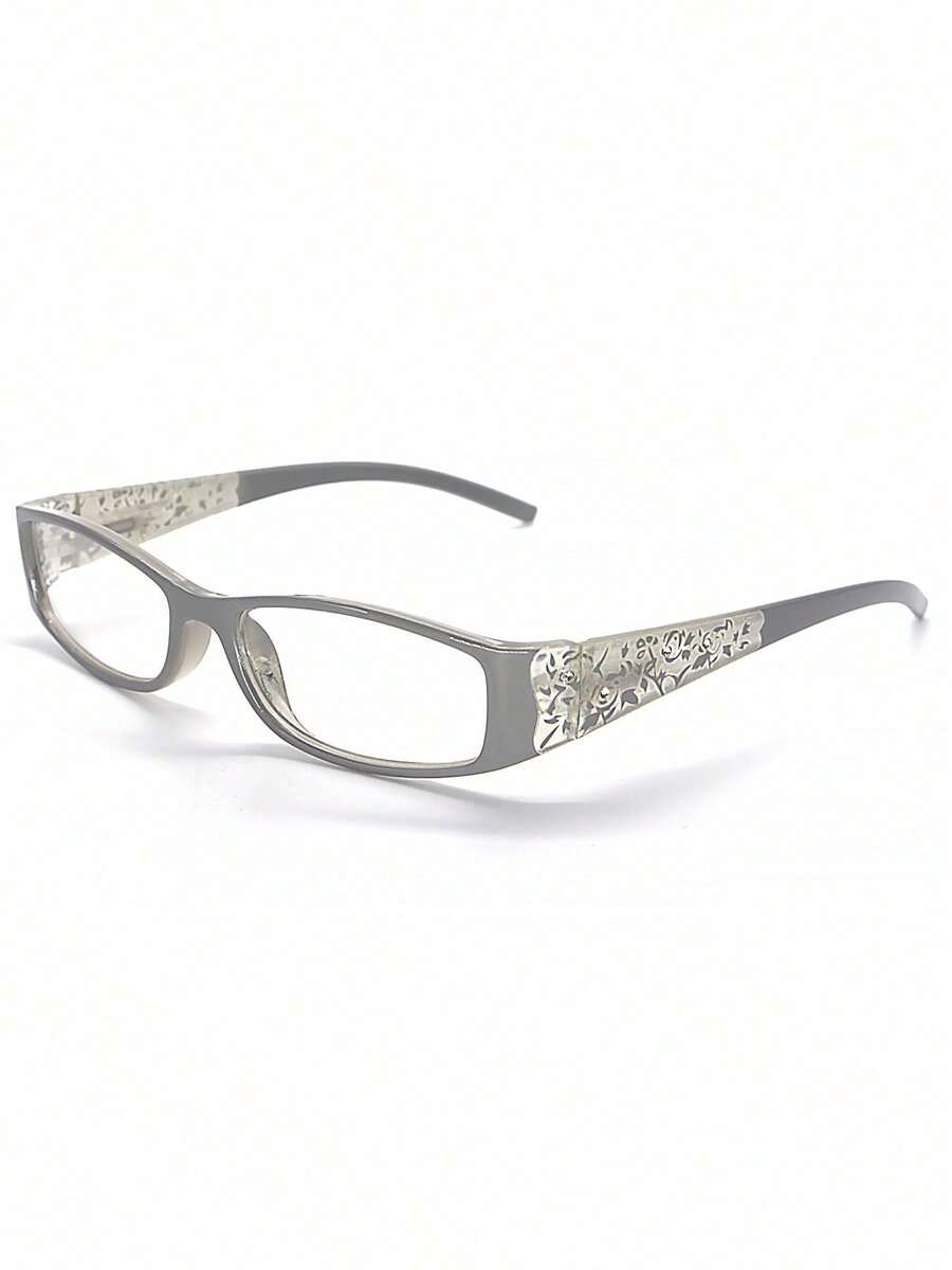 1 Piece Of Fashionable Rectangular Glasses Decorated With Rhinestone Flowers, Suitable For College Outfits, Work And Daily Use. - 灰色 - 查看 1
