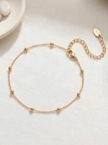 ORSA JEWELS 1pc 925 Sterling Silver 14K Gold Plated Geometric Chain Anklet, Minimalist Women's Ankle Jewelry, Suitable For Summer Beach, Wedding, Party, Banquet Gift - SA106 - View 4