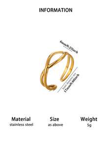 Women's Stainless Steel Gold Multi-Layer Geometric Open Ring, Vintage Waterproof Wedding Aesthetic Jewelry Gift - JZ10066 - View 6