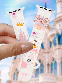 1pc Elegant Castle Pattern Silicone Watch Band, With Bow Decor, Waterproof Dreamy Rose Color Strap, Fit For Apple Watch 38/40/41/42/44/45/46/49mm, Fit For Apple Watch Ultra/SE/Series 11/10/9/8/7/6/5/4/3/2/1, Gift For Girls & Kids - Baby Pink - View 8