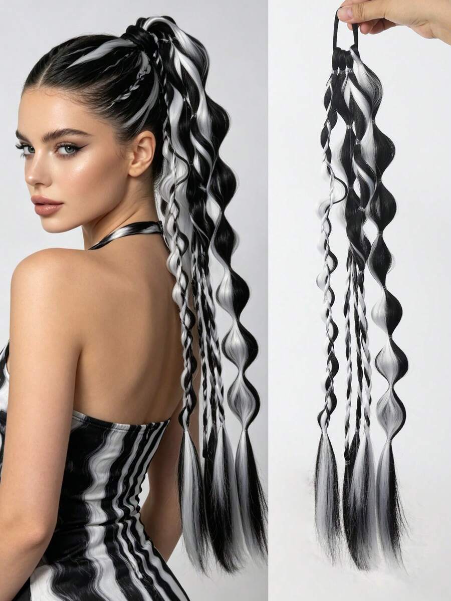 24 Inch Long Braided Ponytail Wig With Headband, Heat-Resistant Synthetic Fiber, Multiple Colors Available, Natural And Soft, Suitable For Women