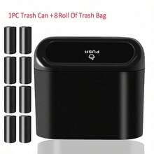 Car Trash Can With Lid + 4 Rolls Of Trash Bags, Leak-Proof Portable Hanging Car Storage Trash Can, Small Vehicle Trash Basket Portable Desktop Trash Can, Suitable For Car, Office, Bedroom, Home Cup Holder Hanging - A - View 9