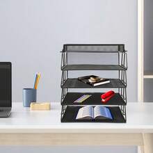 Black 5-Tier  Desk File Organizer – 24.5*33*28.2cm Tabletop Letter Tray For Office, Home & Classroom Storage - Black - View 5