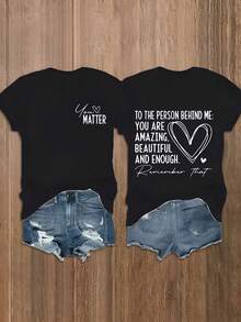 Women's Casual Summer Top. Printed With "To The Person Behind Me: You Are Amazing, Beautiful, And Good Enough. Remember That." Summer T-Shirt. - Black - View 7