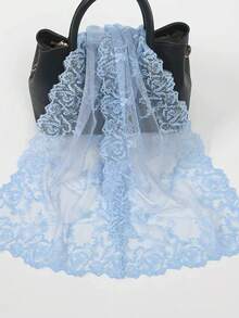 1pc Solid Color Knitted Embroidered Floral Lace Shawl/Scarf - Multicolor - View 8