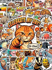 50 pièces Autocollants d'animaux du zoo à l'attitude impertinente, art pop américain de bande dessinée avec citations amusantes, décalcomanies idéales pour le journalisme, le scrapbooking, la bouteille d'eau, l'ordinateur portable DIY & les cadeaux de papeterie pour adolescents - 7*6*1 - Voir 1