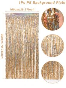 1pc Light Gold Laser Wave Fringe Curtain, Light Gold Shiny Wave Rain Curtain, Birthday Party Backdrop Decoration, Gold Party Supplies, Gold Party Backdrop, Shiny Backdrop, Wedding Decoration, Graduation Party Backdrop, Baby Shower Decoration, Party Room Wall Decoration, Party Backdrop Decoration, Back To School Season, Photo Booth Props, Birthday Decoration, Birthday Gift - Light Gold - View 13
