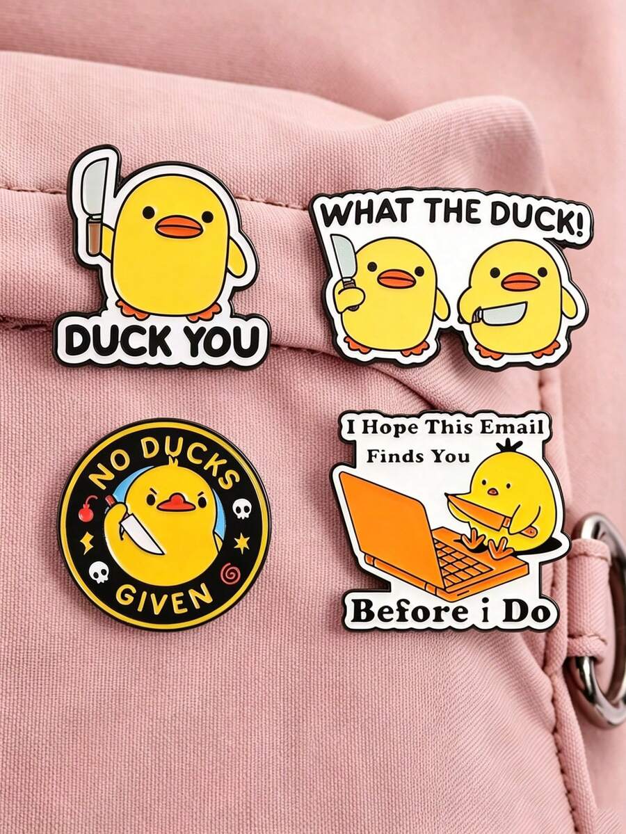 4pcs/Set Bros Logam Bebek Kuning Kecil Berbagai Gaya Kartun untuk Wanita, Pin Tas dan Aksesori Pakaian, Serbaguna untuk Pemakaian Sehari-hari. - Kuning - View 1