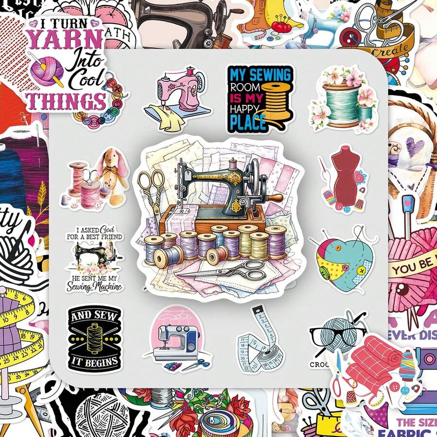 50pcs Vintage Painted Creative Sewing Enthusiast Cartoon Tailor Handmade Needlework Decor Skateboard Scrapbook Stickers - Sewing Enthusiasts - 2015 - View 1